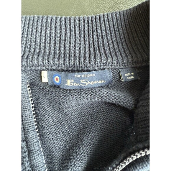 Ben Sherman Quarter-Zip Oversized Sweater Knit Ribbed Long Sleeve Navy Men's L - Picture 3 of 7